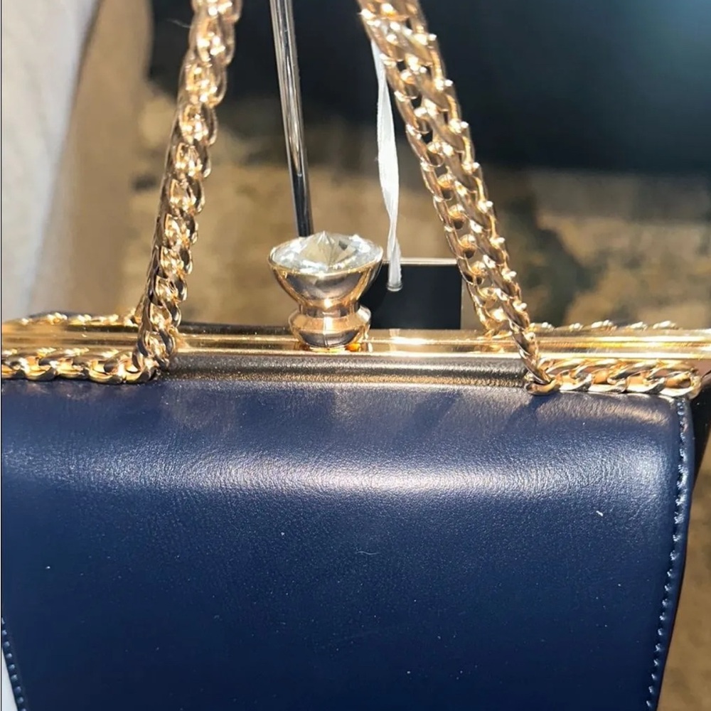 Elegant Navy Blue Handbag with Gold Accents